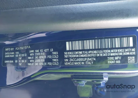 2018 Jeep Renegade Latitude Fwd из США, поврежденный, VIN ZACCJABB0JPJ64274